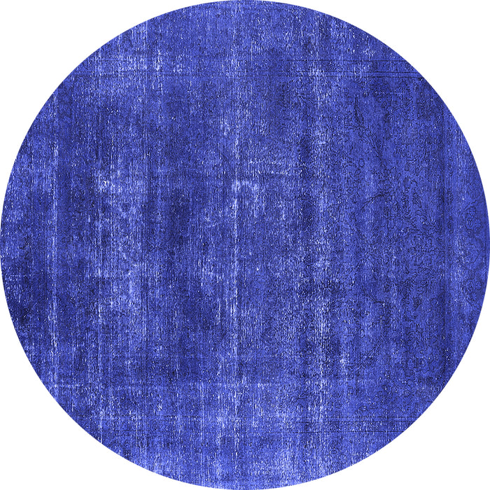 Round Machine Washable Oriental Blue Industrial Rug, wshurb1035blu
