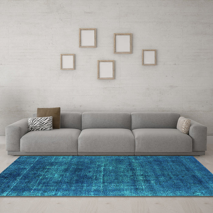 Machine Washable Oriental Turquoise Industrial Area Rugs in a Living Room,, wshurb1035turq
