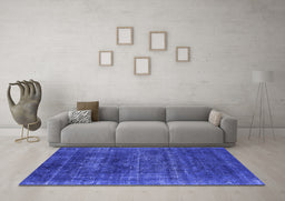 Machine Washable Oriental Blue Industrial Rug in a Living Room, wshurb1035blu