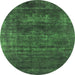 Round Machine Washable Oriental Green Industrial Area Rugs, wshurb1035grn