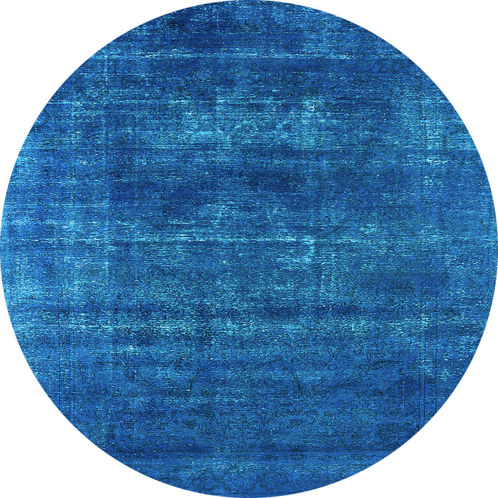 Round Machine Washable Oriental Light Blue Industrial Rug, wshurb1035lblu
