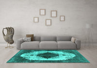 Machine Washable Oriental Turquoise Industrial Rug, wshurb1036turq