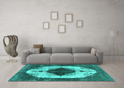 Machine Washable Oriental Turquoise Industrial Area Rugs in a Living Room,, wshurb1036turq