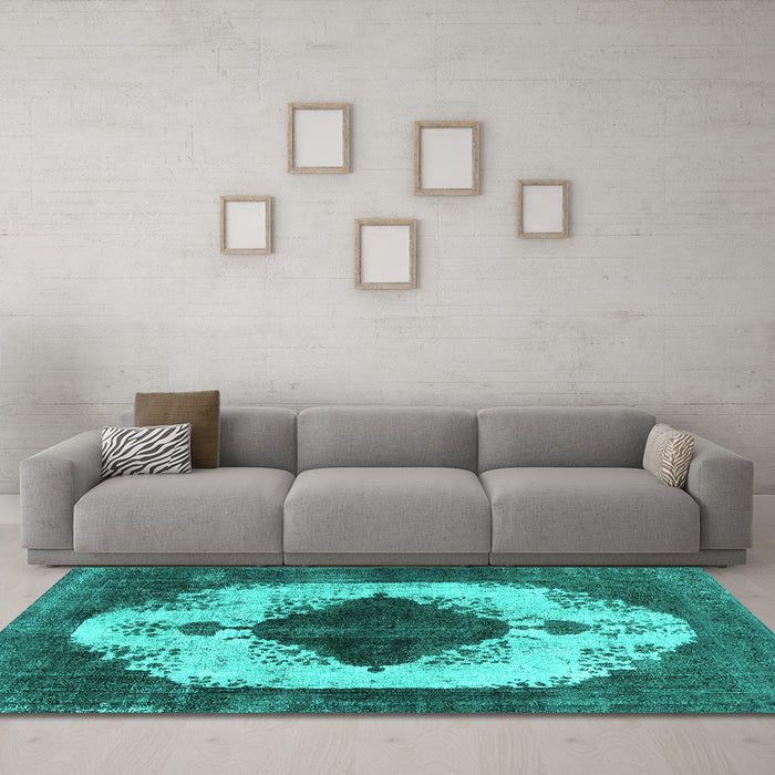 Machine Washable Oriental Turquoise Industrial Area Rugs in a Living Room,, wshurb1036turq