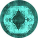 Round Machine Washable Oriental Turquoise Industrial Area Rugs, wshurb1036turq