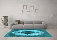 Machine Washable Oriental Light Blue Industrial Rug, wshurb1036lblu