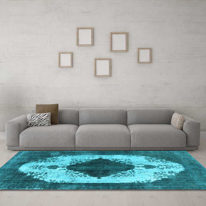 Machine Washable Oriental Light Blue Industrial Rug in a Living Room, wshurb1036lblu