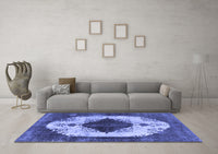 Machine Washable Oriental Blue Industrial Rug, wshurb1036blu