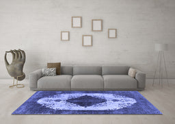 Machine Washable Oriental Blue Industrial Rug in a Living Room, wshurb1036blu