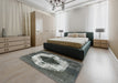 Mid-Century Modern Light Black Oriental Rug in a Bedroom, urb1036