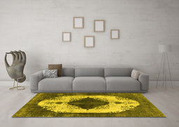 Machine Washable Oriental Yellow Industrial Rug in a Living Room, wshurb1036yw