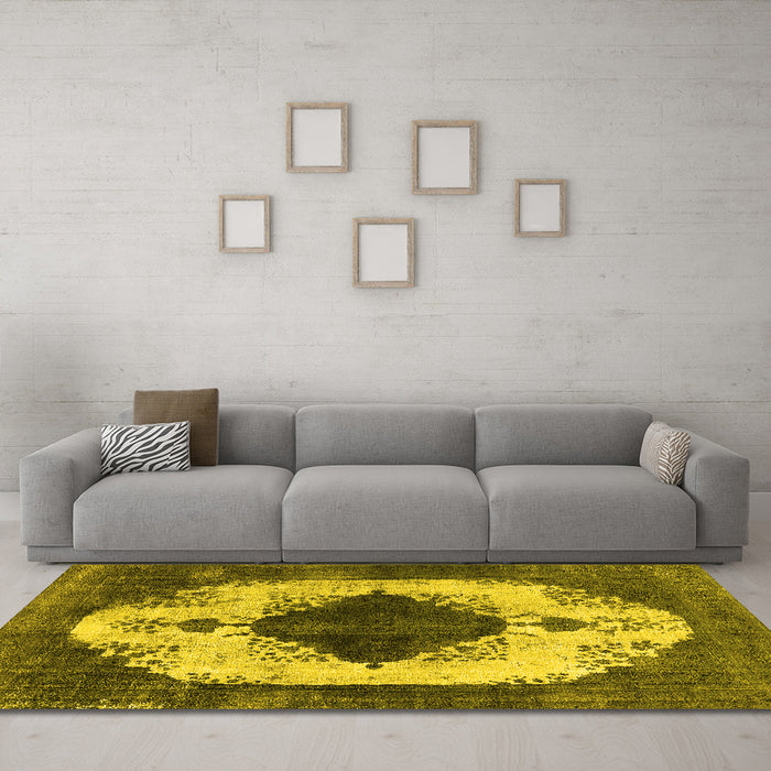 Machine Washable Oriental Yellow Industrial Rug in a Living Room, wshurb1036yw
