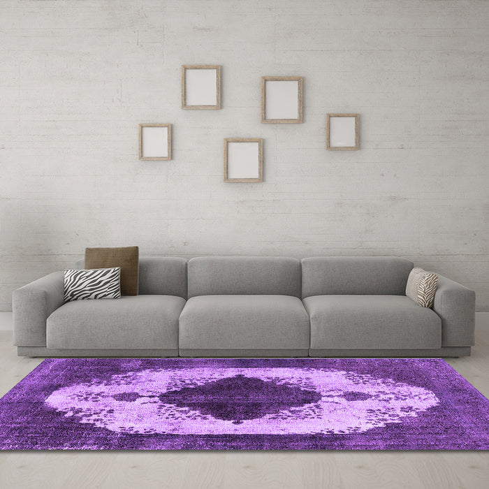Machine Washable Oriental Purple Industrial Area Rugs in a Living Room, wshurb1036pur
