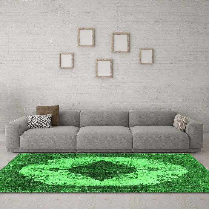 Machine Washable Oriental Green Industrial Area Rugs in a Living Room,, wshurb1036grn