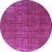 Round Machine Washable Oriental Purple Industrial Area Rugs, wshurb1037pur