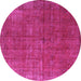 Round Machine Washable Oriental Pink Industrial Rug, wshurb1037pnk