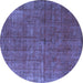 Round Machine Washable Oriental Blue Industrial Rug, wshurb1037blu