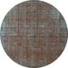 Round Machine Washable Oriental Light Blue Industrial Rug, wshurb1037lblu