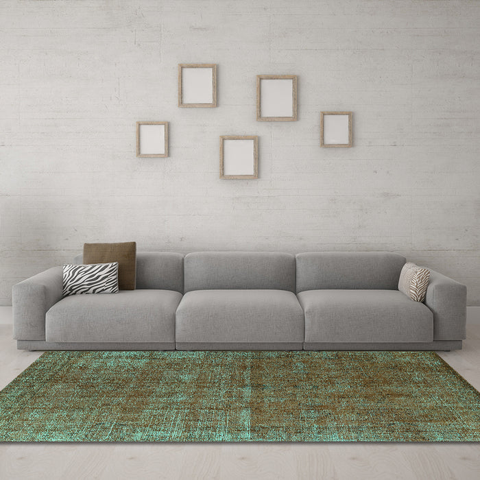 Machine Washable Oriental Turquoise Industrial Area Rugs in a Living Room,, wshurb1037turq