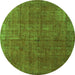 Round Machine Washable Oriental Green Industrial Area Rugs, wshurb1037grn