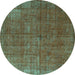 Round Oriental Turquoise Industrial Rug, urb1037turq