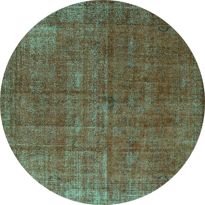 Round Machine Washable Oriental Turquoise Industrial Area Rugs, wshurb1037turq