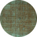 Round Machine Washable Oriental Turquoise Industrial Area Rugs, wshurb1037turq