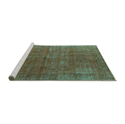 Sideview of Machine Washable Oriental Turquoise Industrial Area Rugs, wshurb1037turq