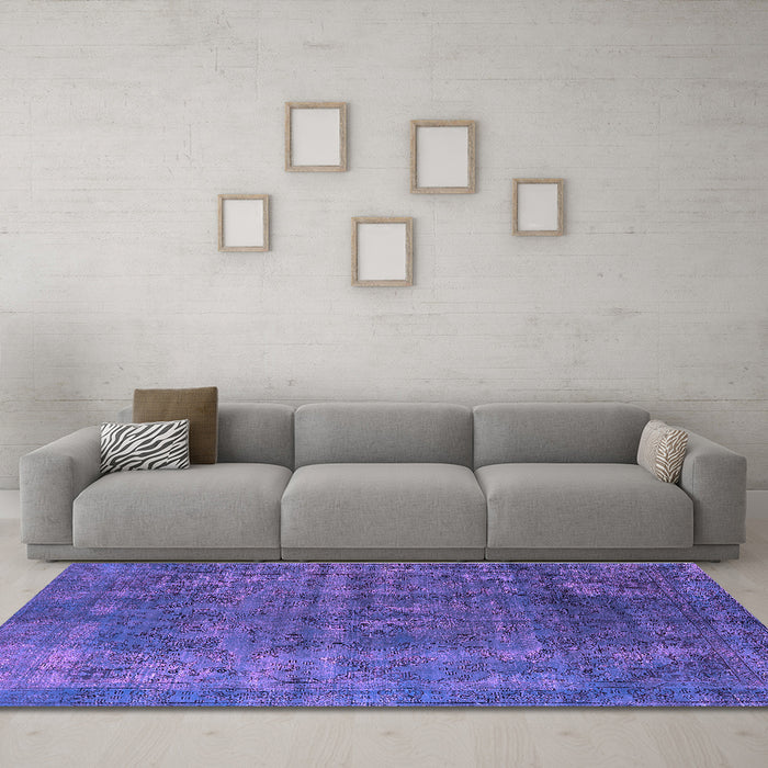 Machine Washable Oriental Purple Industrial Area Rugs in a Living Room, wshurb1038pur
