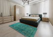 Mid-Century Modern Light Sea Green Oriental Rug in a Bedroom, urb1038