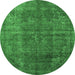 Round Machine Washable Oriental Emerald Green Industrial Area Rugs, wshurb1038emgrn