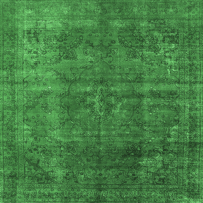 Square Machine Washable Oriental Emerald Green Industrial Area Rugs, wshurb1038emgrn