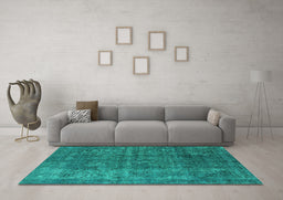 Machine Washable Oriental Turquoise Industrial Area Rugs in a Living Room,, wshurb1038turq