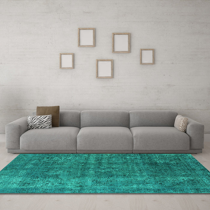 Machine Washable Oriental Turquoise Industrial Area Rugs in a Living Room,, wshurb1038turq