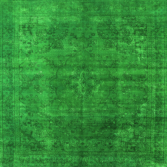 Square Machine Washable Oriental Green Industrial Area Rugs, wshurb1038grn