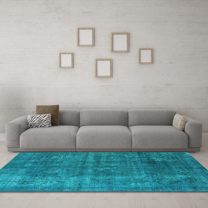 Machine Washable Oriental Light Blue Industrial Rug in a Living Room, wshurb1038lblu