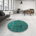 Round Mid-Century Modern Light Sea Green Oriental Rug in a Office, urb1038