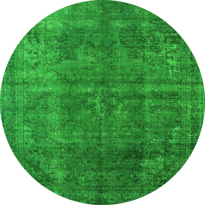 Round Machine Washable Oriental Green Industrial Area Rugs, wshurb1038grn