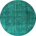 Round Oriental Turquoise Industrial Rug, urb1038turq