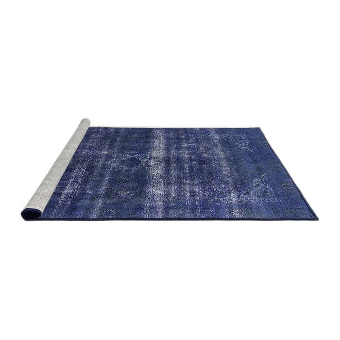 Sideview of Machine Washable Industrial Modern Lapis Blue Rug, wshurb1039