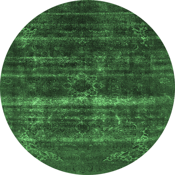 Round Machine Washable Oriental Emerald Green Industrial Area Rugs, wshurb1039emgrn