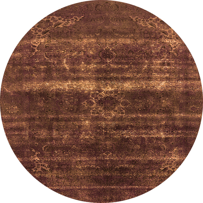 Round Machine Washable Oriental Orange Industrial Area Rugs, wshurb1039org
