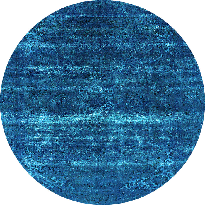 Round Machine Washable Oriental Light Blue Industrial Rug, wshurb1039lblu
