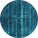 Round Oriental Turquoise Industrial Rug, urb1039turq