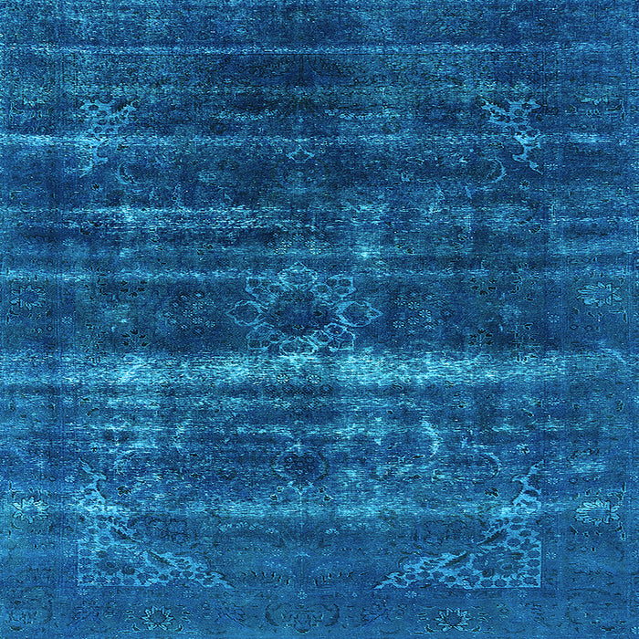 Square Machine Washable Oriental Light Blue Industrial Rug, wshurb1039lblu