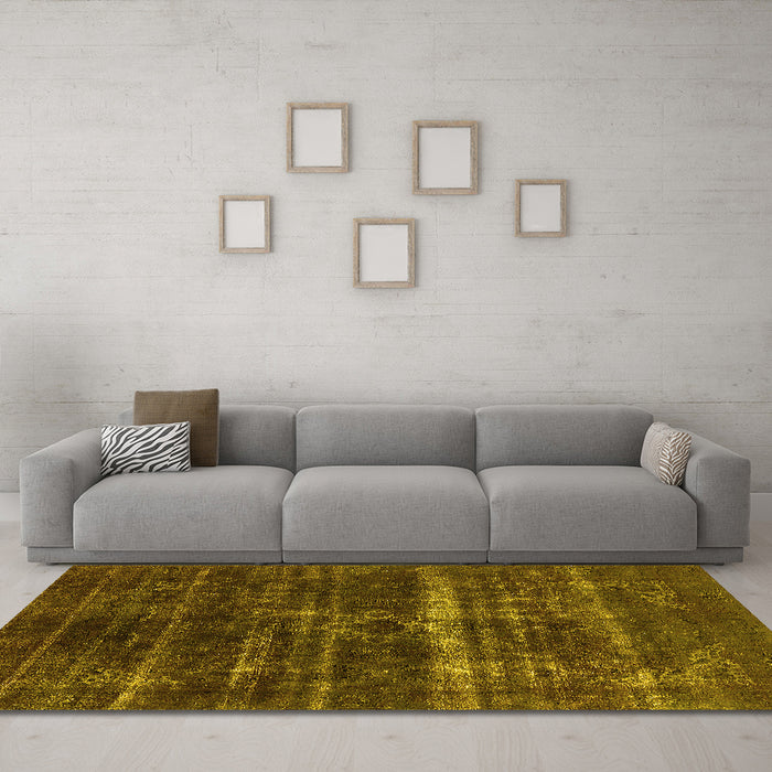 Machine Washable Oriental Yellow Industrial Rug in a Living Room, wshurb1039yw