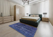 Mid-Century Modern Blue Oriental Rug in a Bedroom, urb1039