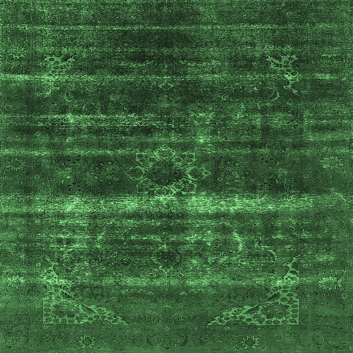 Square Machine Washable Oriental Emerald Green Industrial Area Rugs, wshurb1039emgrn