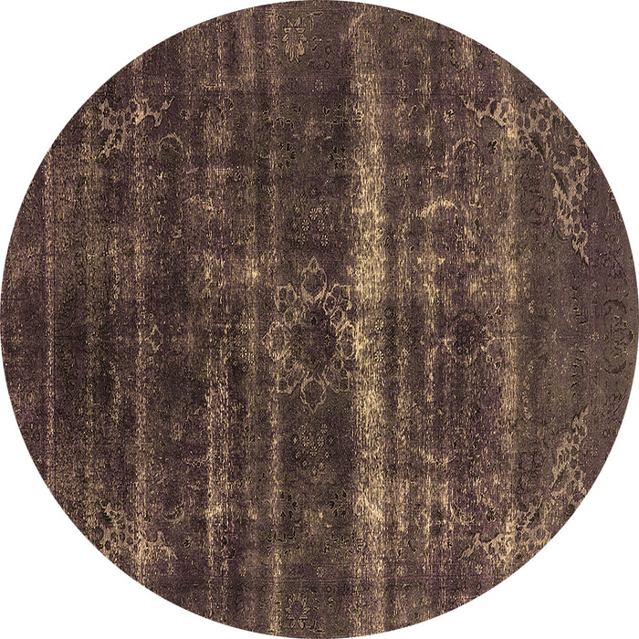 Round Machine Washable Oriental Brown Industrial Rug, wshurb1039brn