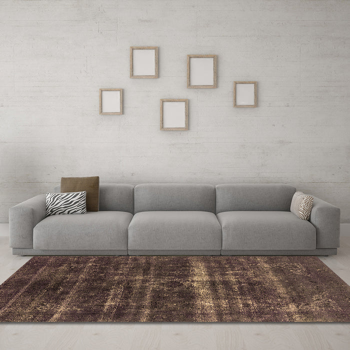 Machine Washable Oriental Brown Industrial Rug in a Living Room,, wshurb1039brn